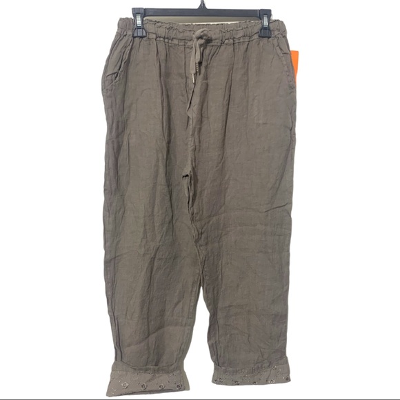 Superbelle Italy 100% linen Lagenlook pants w embroidery. Sz M NWT - Picture 1 of 9